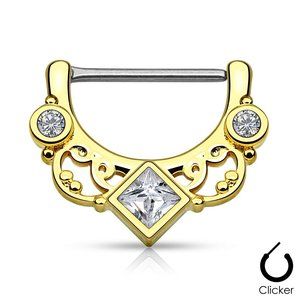 Square CZ Centered Floral Fan 316L Surgical Steel Nipple Clicker